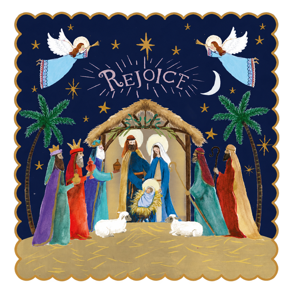 Nativity scene Christmas card with the exterior white margin removed