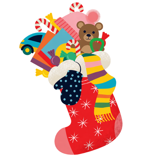 Cheerful children's stocking illustration with a transparent background