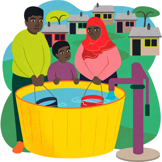 Community water supply illustration with a transparent outer background