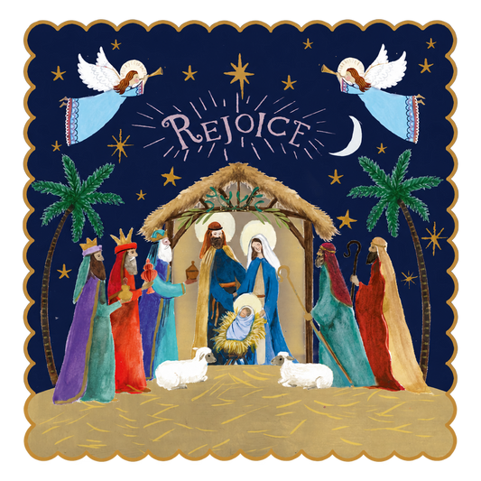 Nativity scene Christmas card with the exterior white margin removed