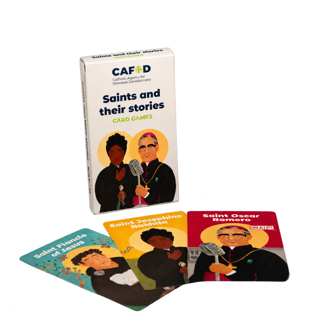 Saints card game box and cards with a transparent background